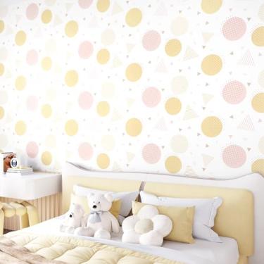 Imagem de EPPKILY Papel de parede geométrico para destacar e colar círculo triângulo moderno papel de parede para paredes quarto berçário 44,5 cm x 259,1 cm papel de contato removível autoadesivo para armários