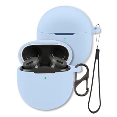 Imagem de Capa para fones de ouvido Google Pixel Buds 2a 2025, capa protetora de silicone macio FJIASTB com mosquetão e cordão, à prova de choque (azul claro)