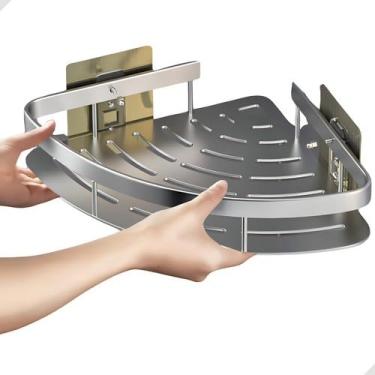 Imagem de Prateleira Banheiro, Kit 2 Suporte Porta Shampoo de Canto Adesivo Prata