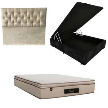 Imagem de Cama Box Baú Blindada com Colchão Cloud Molas Ensacadas C/Pillowtop 32cm + Cabeceira Botonê (SUEDE PRETO, Casal)