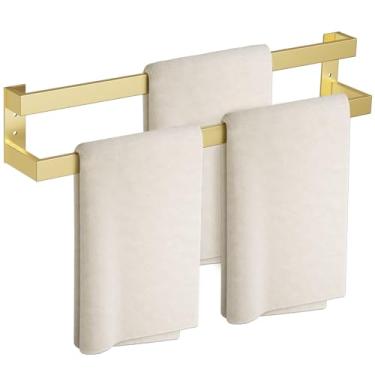 Imagem de TNOMS Toalheiro duplo, toalheiro para banheiro aço inoxidável montado na parede acessórios de ferragens de banheiro ouro escovado 81 cm