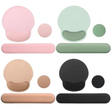 Imagem de Copkim Conjunto de 4 conjuntos de descanso de pulso e mouse pad ergonômico 3 em 1 com descanso de pulso, conjunto de 4 cores, suporte de teclado de espuma de memória, base antiderrapante, acessórios