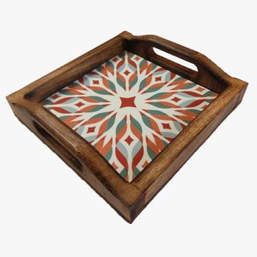 Imagem de Bandeja Café da Manhã Madeira Maciça com azulejo - Estilo Rústico