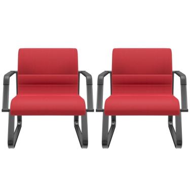 Imagem de Kit 02 Cadeiras de Escritório Recepção Fixa Pés Preto Lev P03 Crepe Vermelho - Lyam Decor