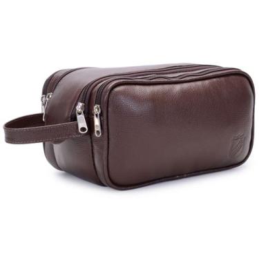 Imagem de Necessaire de Couro Masculina Grande Espaçosa Premium 3 repartoções e 