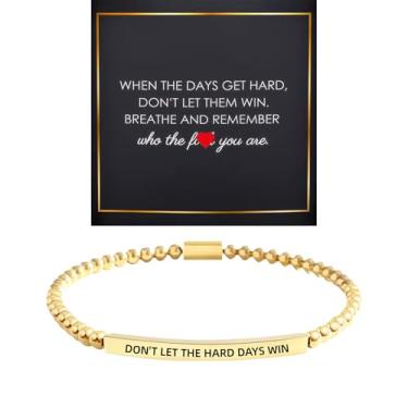 Imagem de sunglnl Pulseira feminina com contas Dont Let The Hard Days Win, tubo de ouro 18 K, com letras ajustáveis, gravadas, metal, contas de aço inoxidável, joias inspiradoras para presentes de amizade