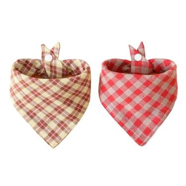 Imagem de JURUAA Bandana de gato xadrez para cães pequenos, lenço de algodão para filhotes, cachecol Buffalo Check para cães pequenos, bandana ajustável para animais de estimação com botão de pressão (rosa)