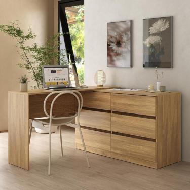 Imagem de Escrivaninha Em L 120cm Com 6 Gavetas Flex Multimóveis Mp6030 Madeirado