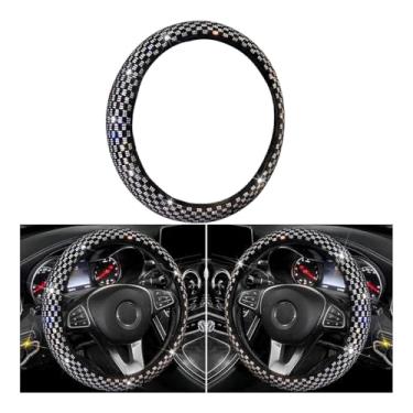 Imagem de Sandfren Capa de volante de carro brilhante, protetor de volante de veículo com strass de cristal de 14,96 polegadas, acessórios de proteção interna automotiva diamante, ajuste universal (branco)