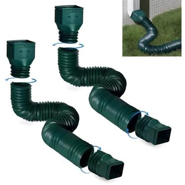 Imagem de Pacote com 2 extensões flexíveis de calha de chuva flexíveis, extensor de calha de drenagem, junta de vala de drenagem de água da chuva, pode ser estendida de 53 a 147 cm (verde)