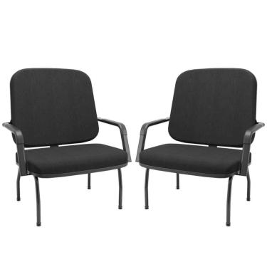 Imagem de Kit 02 Cadeiras De Escritório Recepção Com Braço Fixa Preta Magno P03 Crepe Preto - Lyam Decor