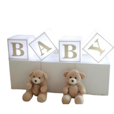 Imagem de Kit 4 Cubos Iluminados Baby LED com Fio, Para Iluminação Contínua Quarto de Bebe, Decoração para Chá Revelação, Festas e Aniversários em LED Branco Polietileno 20x20cm