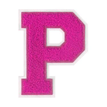 Imagem de 1 PÇ Patch de letra de chenille rosa de 11,4 cm com borda branca – Remendos do alfabeto para roupas, jaquetas, mochilas, chapéus para decoração personalizada, nome personalizado e artesanato. (P)