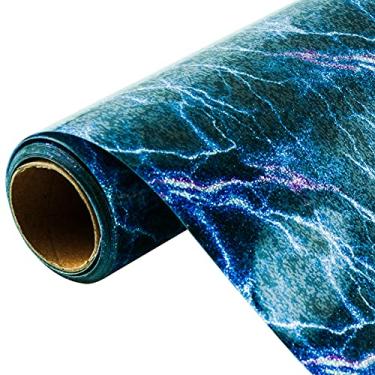 Imagem de KISSWILL Vinil com glitter de transferência de calor para camisetas, 25,4 cm por 1,5 m padrão Lightning HTV rolo de vinil (padrão azul Lightning)