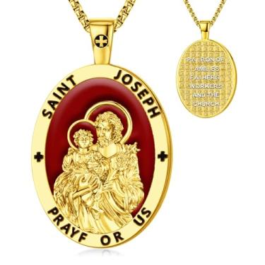 Imagem de OigvcoTe Pingente religioso de São Jude/São Cristóvão/São José/banhado a platina, colar de moedas grande, corrente de 19,69 + 5 cm, medalha de santo padroeiro católico, alto polimento., 19.69+2 Inches