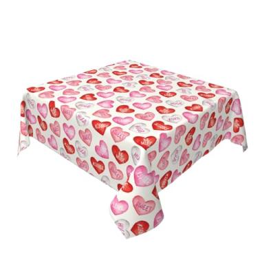 Imagem de Aytipun Toalha de mesa quadrada para o dia dos namorados, 137 x 137 cm, vermelho e rosa, estampa de coração do amor, tema dos namorados, toalha de mesa decorativa sazonal rústica para decoração de