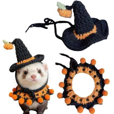 Imagem de Conjunto de 2 peças de chapéu de vison angorá e xale, ajustável, adorável, acessório para fotos ao ar livre, acessórios para animais de estimação, aquecimento de inverno, adequado para furões