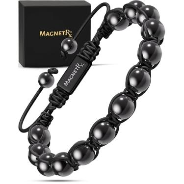 Imagem de Pulseira MagnetRX® para terapia magnética com hematita – Força máxima – Alivia a dor natural e cura de pedras – Pulseiras hematita magnéticas com contas (contas de 8 mm)
