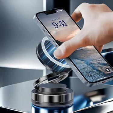 Imagem de MiniLuxis Suporte magnético de telefone com sucção a vácuo, dobrável e retrátil, suporte magnético de sucção de mãos livres para carro/academia/espelho/mesa/, compatível com iPhone Android e todos os