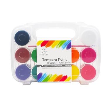 Imagem de Angels Craft Conjunto de tinta têmpera de 12 cores com estojo de transporte de plástico - 12 cores vibrantes de 20 ml cada, inclui 1 pincel artístico - perfeito para projetos escolares e artesanato