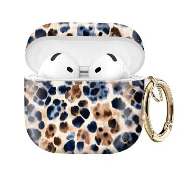 Imagem de Capa protetora compatível com AirPod 4 com chaveiro dourado para AirPods de quarta geração 2024. Capa protetora de fone de ouvido sem fio à prova de choque, poeira (estampa colorida de leopardo)