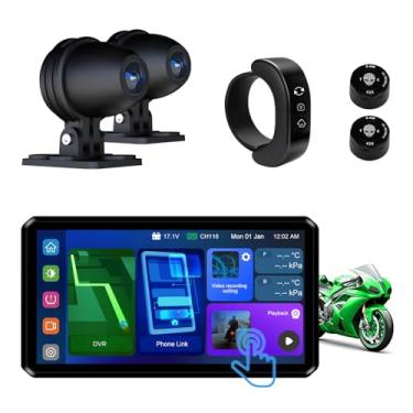 Imagem de AlienRider Sistema inteligente de transmissão de motocicleta M12S-200, conectividade sem fio CarPlay/Android Auto, assistência de faixa de transmissão de visão traseira, câmera HD 1080p, TPMS (host +