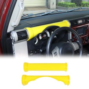 Imagem de Fgtagtal Capa de acabamento do painel central do painel compatível com Toyota FJ Cruiser 2007-2021 ABS painel de mostrador cilíndrico acessórios de moldura de acabamento cilíndrico, 2 peças (amarelo)