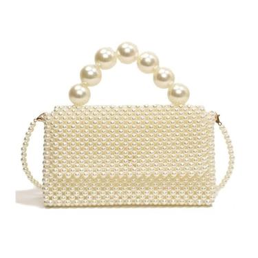 Imagem de SHESRA Bolsa de pérola de luxo, bolsa de corrente, bolsa de mão com pérola artificial, bolsa tiracolo feita à mão, para festa, casamento, noiva, viagem, formatura, 25