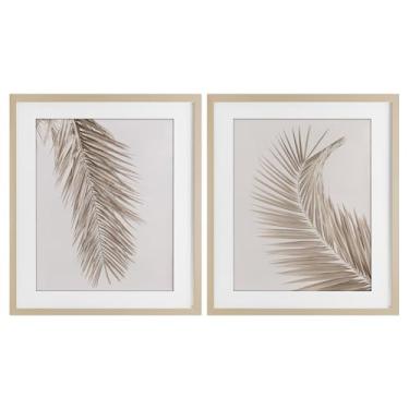 Imagem de Stupell Industries Palmeiras marrons neutras silenciosas 2 peças impressão emoldurada sob o vidro, design por Sisi e Seb, 16 x 13