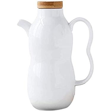 Imagem de 3FLQOOPP Garrafa dispensadora de azeite de oliva, garrafa vintage de cerâmica, garrafa de óleo com tampa de madeira, molho de soja, vinagre, galheteiro, dispensador de condimentos líquidos, garrafa de