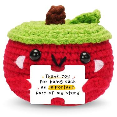 Imagem de HEXMOZ Handmade Positive Apple Teacher Doll Crochet with Card - Thank You for Listening Thank You Gift Women, Men