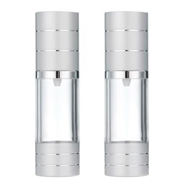 Imagem de 2 frascos vazios vazios de plástico transparente sem ar de 30 ml, dispensador de loção, recarregável, tamanho de viagem, cosméticos, maquiagem, bomba de vácuo, recipiente de armazenamento, frascos com