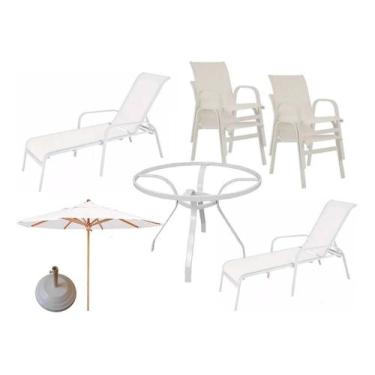 Imagem de Kit Jogo De Mesa 4 Cadeiras De Piscina Jardim + Guarda Sol - Sarah Móv