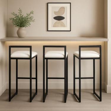 Imagem de Kit 3 Banquetas material sintético Ferro Cozinha Balcão Alta Bistro Co