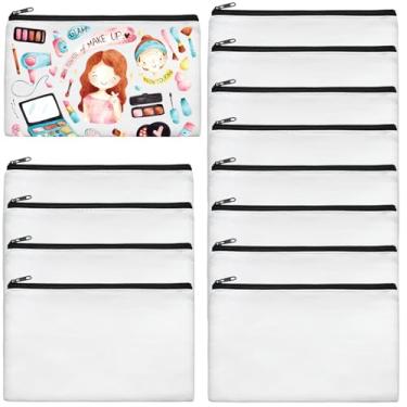 Imagem de AMDAILY 12 peças de bolsas de maquiagem de lona, 21 x 12 cm, sublimação de algodão, em branco, faça você mesmo, bolsa cosmética com zíper preto para dama de honra, bolsa de maquiagem para viagem