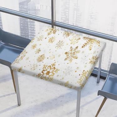 Imagem de hongjinglin Toalha de mesa quadrada para uso externo com borda elástica, toalha de mesa quadrada com floco de neve, dourada, para decoração de cozinha de 117 x 117 cm