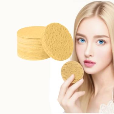 Imagem de 10 esponjas de rosto comprimidas profissionais cosméticos spa esponjas para limpeza facial, massagem, esfoliação de poros, máscara (amarela)