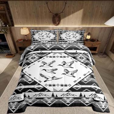 Imagem de Feelyou Conjunto de edredom infantil de pato camuflado, tamanho queen, pato selvagem, ocidental, para quarto de crianças, meninos e meninas, decoração asteca do sudoeste, geométrico, vintage