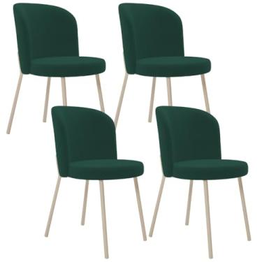 Imagem de Kit 04 Cadeiras para Sala de Jantar Cozinha Estofada Gavi Arena L02 Suede Verde Musgo - Lyam Decor