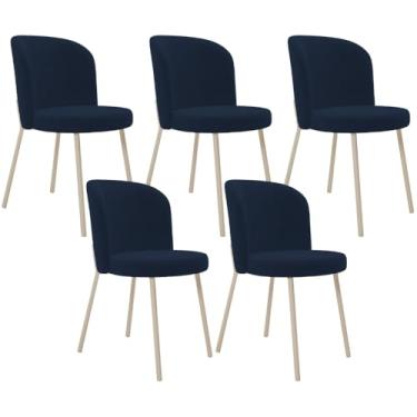 Imagem de Kit 05 Cadeiras para Sala de Jantar Cozinha Estofada Gavi Arena L02 Suede Azul Marinho - Lyam Decor