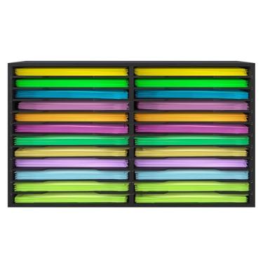 Imagem de EasyPAG Organizador de armazenamento de papel para scrapbook para sala de artesanato, prateleira de mesa de armazenamento de papel 30,5 x 30,5 cm, classificador de arquivos ajustável com 24