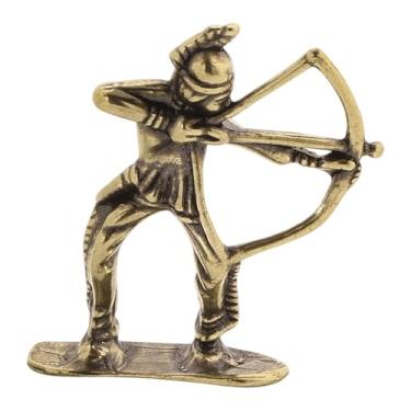 Imagem de Fenteer Estátua de em latão, pequena figura de mesa, modelo de pessoa minúscula, miniatura de guerreiro para estante, com Arco