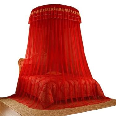 Imagem de Mosquiteiro Teto Casal Gigante com Elástico – Para Cama Casal, Queen e Super King, Fechado Lateral, Microfuros Anti-Mosquito(vermelho)