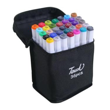 Imagem de Canetinha Ponta Dupla para Colorir Kit Estojo de Canetas Marcador Permanente Escolar Coloridas (36 Cores)