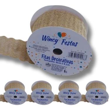 Imagem de 4 Fitas Decorativas Natalinas Douradas, 6,3cm x 9,14m, para Árvore de Natal, Pinheirinho Decorações Natalinas e Festas de Final de Ano