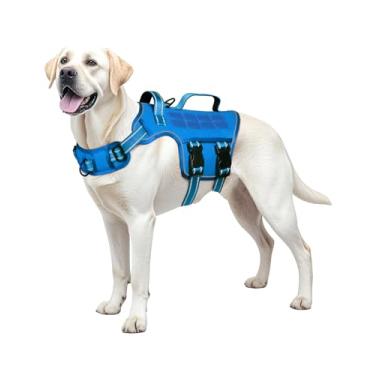Imagem de Peitoral para cães grandes, resistente, sem puxão, tático, com sistema Molle, fácil de colocar e tirar, respirável acolchoado, colete refletivo ajustável para animais de estimação para caminhadas