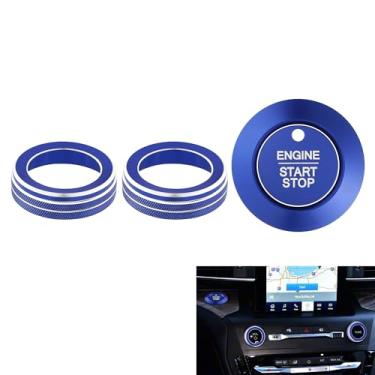 Imagem de TOMALL 3 peças de alumínio motor Start Stop Push Ring Audio Volume Knob Covers compatíveis com Ford 6th Explorer 2020-2022 acabamento interior do carro console centrol VOL TUNE botão acessórios de