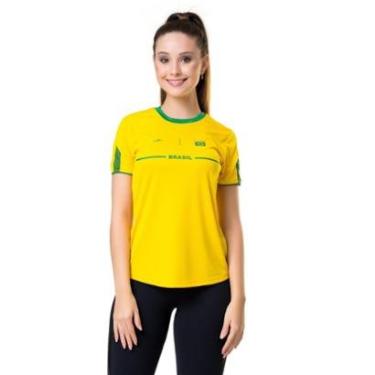 Imagem de Camiseta Elite Brasil Logo Feminina - Amarelo e Verde Amarelo-verde M-Feminino