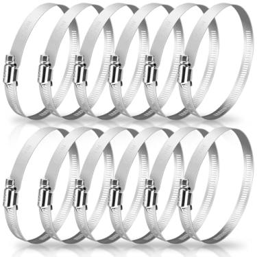 Imagem de Twdrer Pacote com 12 braçadeiras de duto de aço inoxidável 304 de 10 cm, engrenagem helicoidal ajustável de 91 mm-114 mm, braçadeira de tubo, braçadeira de ventilação para secador, braçadeiras de
