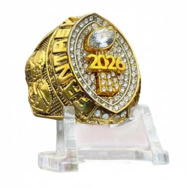 Imagem de Legacy Rings Anel Troféu Campeonato de Futebol Fantástico 2026 Tom Dourado e Tom Prateado, Prêmio para Vencedor da Liga de Futebol Fantástico Pedras Transparentes | com suporte, Anel de metal, suporte